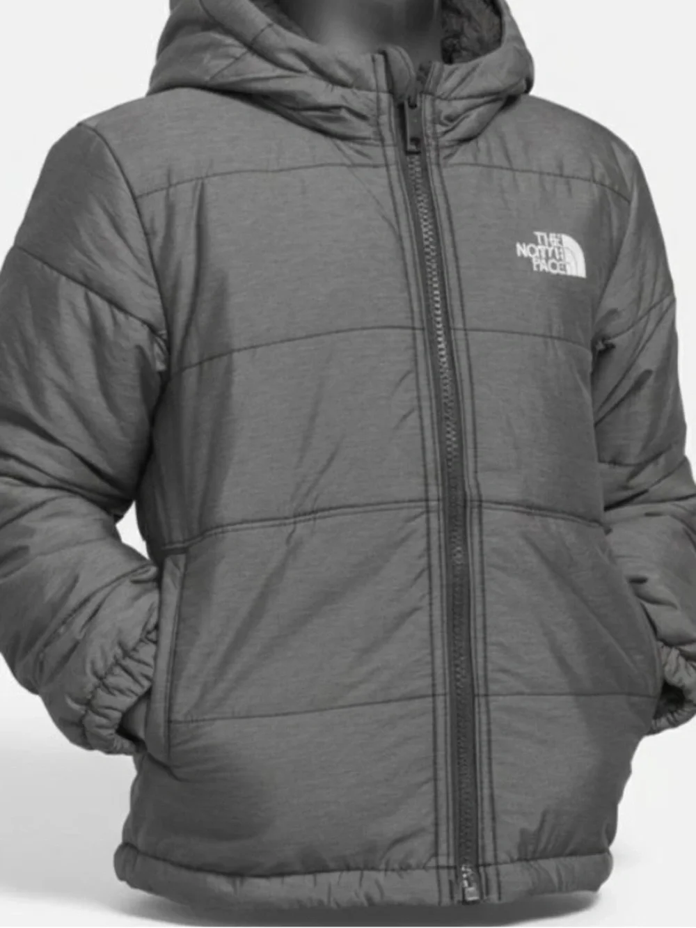 The North Face Boys Gray Reversible Mount Chimbo Jacket in Gray Size 7